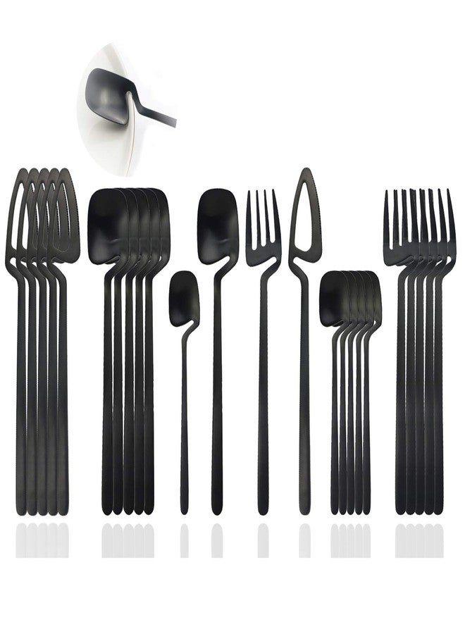 JASHII Silverware Set Satin Finish 24-Piece Stainless Steel Flatware Set Kitchen Utensil Set Service for 6 Tableware Cutlery Set Dishwasher Safe (Matte Black) - Image 1